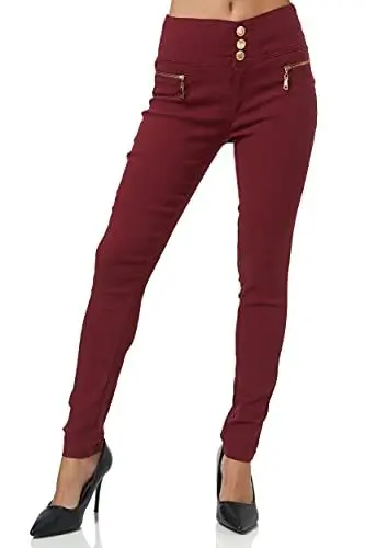 Produktbild: Elara Damen Stretch Hose High Waist Jeggings Chunkyrayan 2563-5 Wine-46 (3XL)