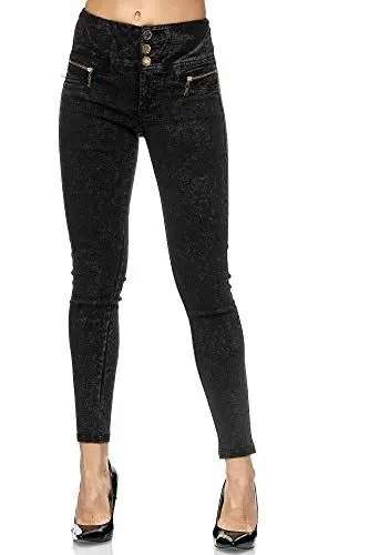 Produktbild: Elara Damen Stretch Hose High Waist Jeggings Chunkyrayan 2577 Dk.Grey-50 (5XL)