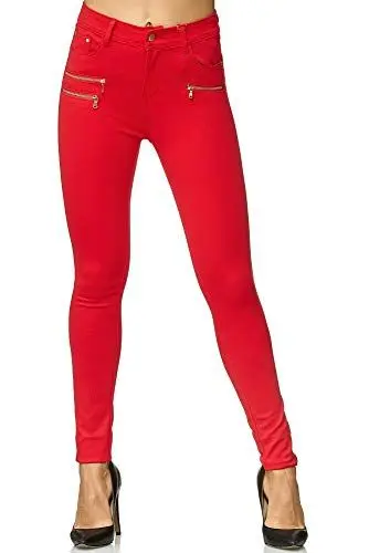 Produktbild: Elara Damen Stretch Hose Skinny Fit Jegging Chunkyrayan H86-10 Rot 44 (2XL)