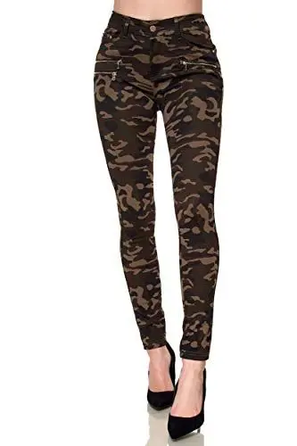 Produktbild: Elara Damen Stretch Hose Skinny Fit Jegging Chunkyrayan H86-92 Camouflage 42 (XL)