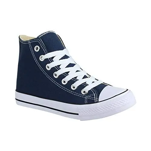 Produktbild: Elara Unisex Kult Sneaker | Bequeme Sportschuhe für Damen und Herren | High Top Textil Schuhe|Chunkyrayan 36 EU Dunkelblau Basic