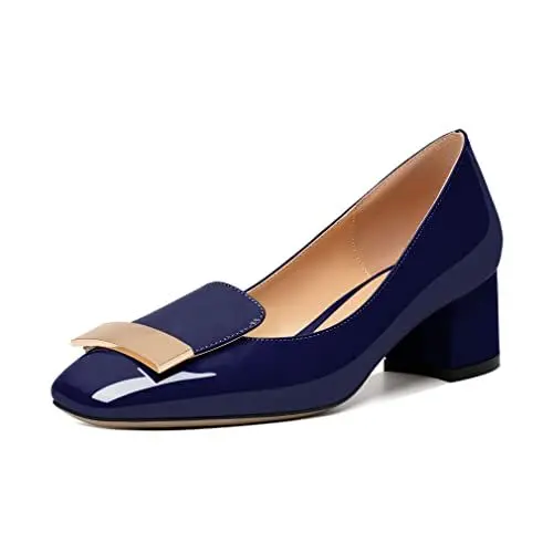 Produktbild: Elashe Blockabsatz Schuhe Damen Frauen Absatzschuhe Eckiger Zehen und Mittelhohem Pumps mit Schnallenschleife Slip on Hochzeitsschuhe 5CM Marine EU39