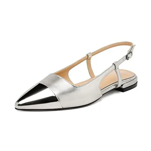 Produktbild: Elashe Damen Slingback | Damen Slingback Flach | Slingback Sandalen | Slingback Niedriger Absatz | Slingback Slip On Slide 2CM Silber EU43
