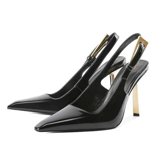 Produktbild: Elashe Escarpins mit Stilettos High Heel Pumps Pumps Pumps Quadratische Spitze mit Schnallen und Riemen auf dem Rücken Black EU41