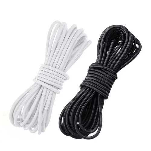 Produktbild: Elastisch Faden, 3 mm x 20 m Gummischnur Schwarz Weiß Elastische Schnur Nylonband Hochelastisch Gummiseil Flexibles Gummiband für Masken, Party-hüte, Wäscheleinen, DIY Projektef