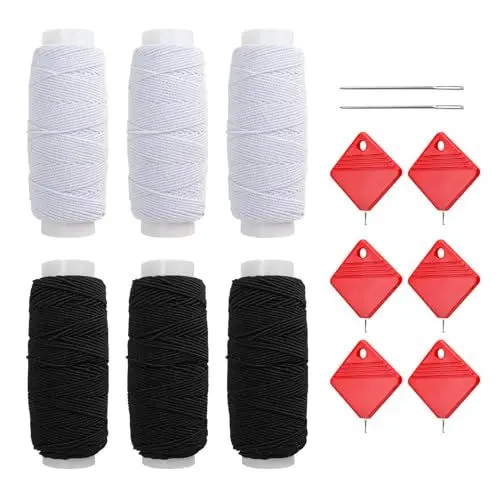Produktbild: Elastisches Nähgarn, GeRRiT 6 Rollen Nähgarn Schwarz und Nähgarn Weiß, Hochelastisches Nähgarn mit 6-Poligem Einfädler, Geeignet für Korsetts, Röcke, Overalls