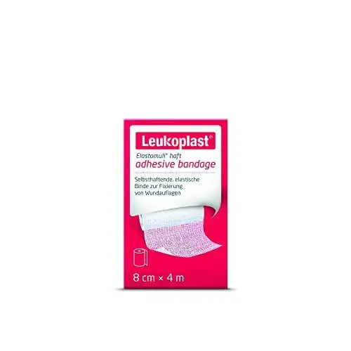 Produktbild: Elastomull® haft von Leukoplast®, elastische Fixierbinde mit Anti-Rutsch-Effekt, 8 cm x 4 m, 1 Rolle, fixiert Kompressen/Schienen an häufig bewegten Körperteilen