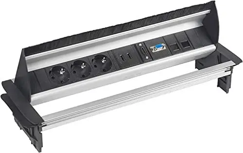 Produktbild: Elbe InnoVersenkbare Tischsteckdose mit 2xUSB, Einbausteckdose mit HDMI & VGA-Buchse, Steckdosenleiste mit 2xRJ45 Netzwerkdose, Kindersicherung, 3,5mm Audiobuchse, 1,5m Kabel, für Büro EL4403A