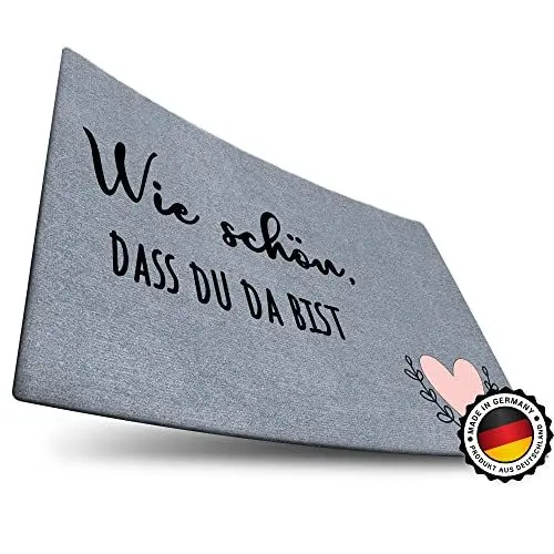Produktbild: ElbFuchs® Fußmatte WASCHBAR | 60x40cm | Schön, DASS du da bist | Türmatte Grau | Fussmatte Innen- und Außen geeignet (Ultra DÜNN UND rutschfest) Fußabstreifer | Fußabtreter | Türvorleger
