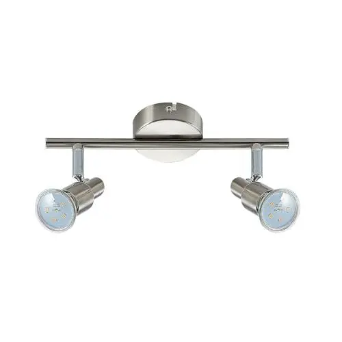 Produktbild: ELC LED Deckenlampe, schwenkbar & drehbar, 2 flammig, inkl. 2 x 5W GU10 LED Leuchtmittel, LED Deckenleuchte, Deckenstrahler warmweiss, Metall nickel matt chrom Deckenspot, Spot, Strahler