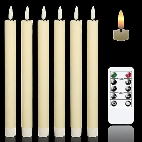 Produktbild: Eldnacele LED Stabkerzen mit Timerfunktion, flackernde Flamme LED Echtwachskerzen mit Fernbedienung, Elfenbein Stabkerzen led 6 Stück (2 x 25CM) für Weihnachtsdeko, Zimmer Deko, Hochzeit und Party