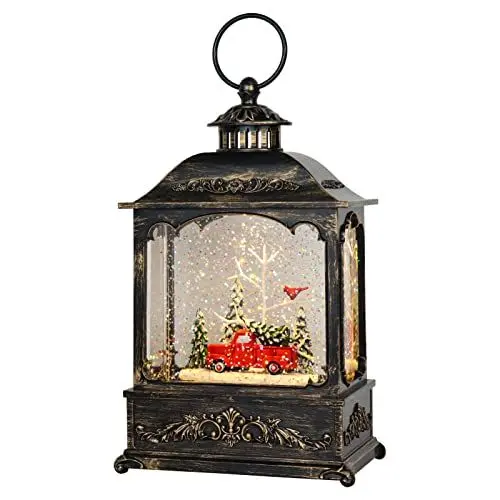 Produktbild: Eldnacele Weihnachtsmusik Schneekugel Laterne mit 6-Stunden-Timer, batteriebetrieben/USB-betrieben beleuchtete glitzernde Wasserlaterne für Weihnachtsdekoration zu Hause Geschenk (Roter Pickup)