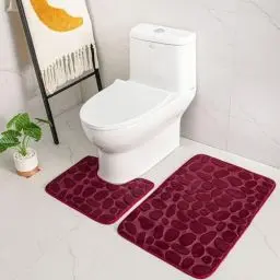 Produktbild: ele ELEOPTION 2 Stück rutschfeste Ständer Badematten Set atmungsaktivem Memory-Schaum Bad-Teppiche angenehm weiches Wasser saugfähig WC Badezimmer Teppich rutschfest Ständer Unterstützung (Rot)