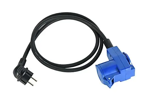 Produktbild: Electraline 55092 Camping Adapterkabel 1.5 M/Verlängerung Adapter Stecker und CEE-Winkelkupplung inkl. Schuko-Steckdose, GummiKabel H07RN-F 3G1.5, für Einsatz im Außenbereich IP44, Schwartz