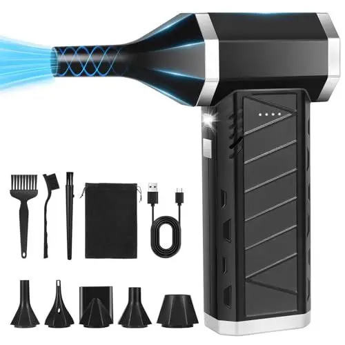 Produktbild: Electric Air Druckluft Staubgebläse,3-Gang Elektrische Staubgebläse Druckluftspray,Compressed Air Duster Turbo Mini-Gebläse mit Akku und 5 Düsen,Staubgebläse für PC, Tastatur, Outdoor, Haus und Auto