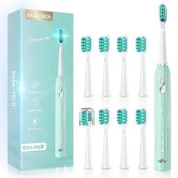 Produktbild: Electric Toothbrush, Elektrische Zahnbürste Schallzahnbürste mit 90% Abgerundeten Borsten 5 Putzmodi Integrierter Timer und 9 Zahnbürstenköpfen Ultraschall Zahnbürsten (Grün)