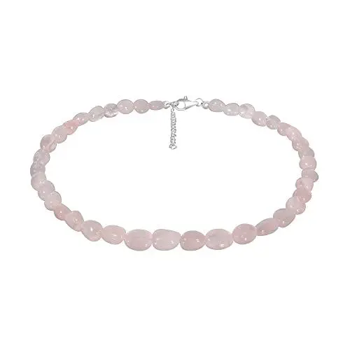 Produktbild: ELEDORO echter Rosenquarz Halskette Collier für Damen aus Silber 925 rhodiniert Karabiner 48cm plus 5cm lang