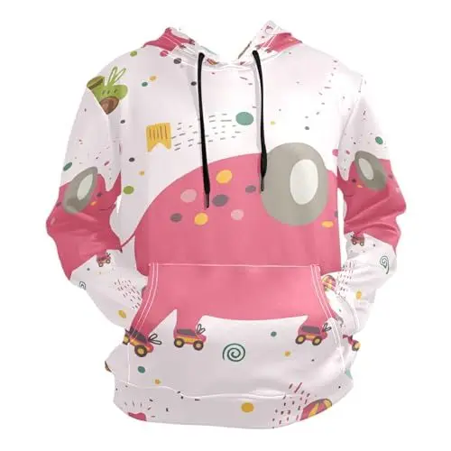 Produktbild: Elefant Umlenkrolle Cartoon Pink Kapuzenpullis Kapuzenpullover Sport Sweatjacke Herren Hoodies für Mädchen Jungen Männer(Gesundheit Stoff)