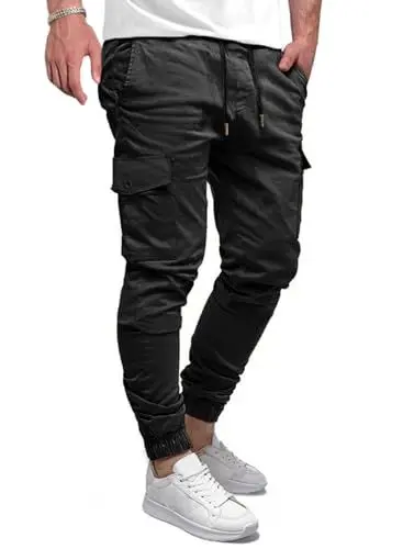 Produktbild: Elegancity Cargohose Herren Lang Casual Jogginghose Stretch Arbeitshosen Regular Fit Schwarz Cargo Hosen Elastische Herren Freizeithose mit Taschen,Schwarz L
