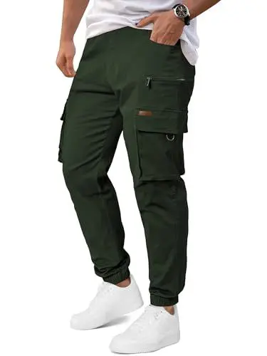 Produktbild: Elegancity Herren Cargohosen Grün Casual Chinohose Lang Jogginghose Elastischer Taille Freizeithose Mit Reißverschlusstasche L