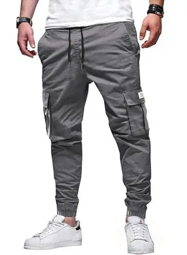 Produktbild: Elegancity Jogginghose Herren Cargohose Grau Einfarbige Hose Causal Sporthose Elastische Freizeithose Männer mit 6 Tasche XL
