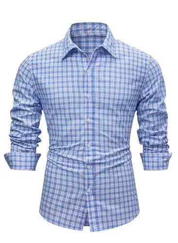 Produktbild: Elegancity Kariertes Hemd Herren Langarm Trachtenhemd Oktoberfest Freizeithemd Karohemden Herrenhemden mit Kent-Kragen 100% Baumwolle Blaubraun, L