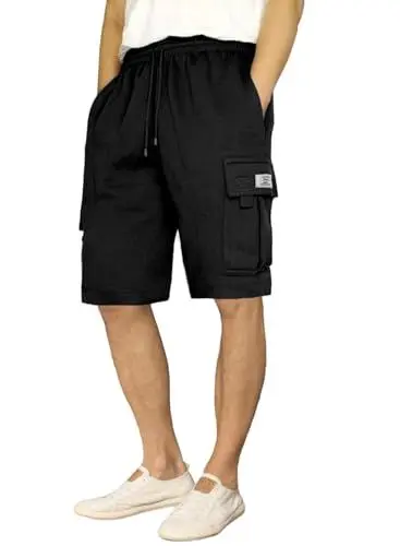 Produktbild: Elegancity Kurze Hosen Herren Jogginghose Herren Elastischer Kordelzug Bund Cargohose Männer Sporthose mit 5 Taschen Shorts Schwarz L