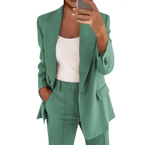 Produktbild: DHYUEN Damen Hosenanzug Elegant 2 Teilig Festlich Hosenanzüge Blazer Jacke Damen Trainingsanzug Einfrabige Loungewear Partykleidung Festmode Für Damen Ab 50 Anzughose Und Top（D-Light Green，M）