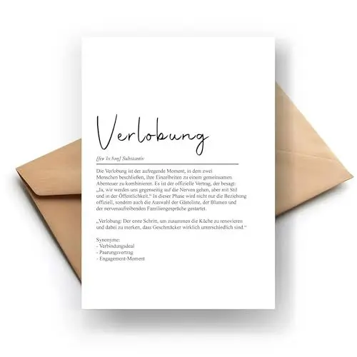 Produktbild: Elegante Klappkarte mit Definition 'Verlobung' - Liebevolle Geschenkidee zur Verlobung, Hochzeitsglückwünsche, hochwertige Definition als Dekor für besondere Anlässe
