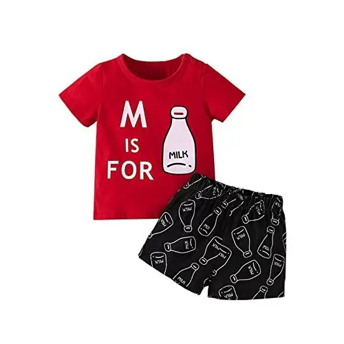 Produktbild: Elegante Kleider Mädchen Strandkleider Kinder Kleinkind Baby Unisex Frühling Druck Milch Baumwolle Ärmellose T-Shirt Shorts Outfits Kleidung Kleid Baby (Red 18-24 Months)