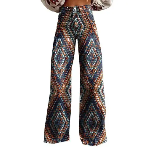 Produktbild: Elegante Leichte Sommerhose Sommerhose Damen Damen Retro Blumendruck Bedruckte Lässige Hose mit weitem Bein Schwarze Stoffhose Damen Rock Schwarz Damen (Navy, S)