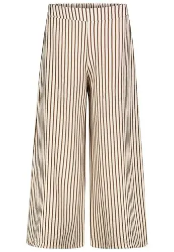 Produktbild: Elegante Palazzohose mit vertikalen Streifen und elastischem Bund, Farben:Beige, Größe:S