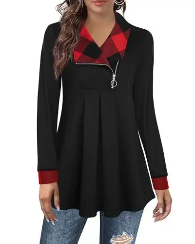 Produktbild: Elegante Damen Pullover Festlich Schick Rot Schwarz Edel Tunika Warm Weihnachtspullover Winter Longpullover Strick Oversize Schön Hübsch Winterkleidung