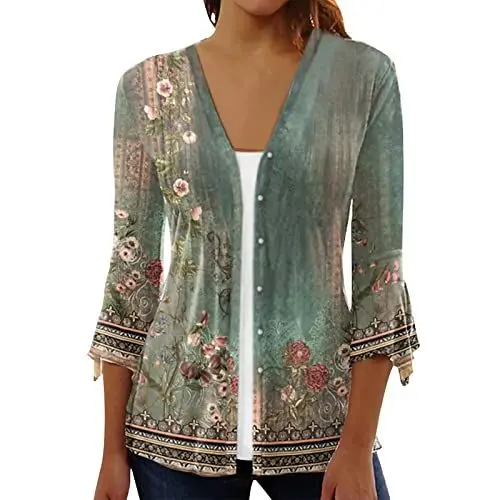 Produktbild: Elegante Shirts Damen 3/4 Arm Shirt Damen Shirtbluse Damen Festliche Blusen Damen Elegant Baumwoll Tshirt Damen Blusen Tuniken Damen Tunika Bluse Damen Shirtblusen 3/4 Arm Multi 3XL