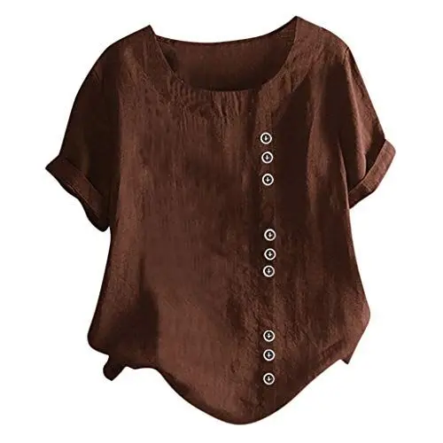 Produktbild: Elegantes Knöpfen Kurzarm Outdoor Tops Damen Summer Sanft Gemütlich Einfarbig Tops Lang U-Boot-Ausschnitt Blusen Frauen
