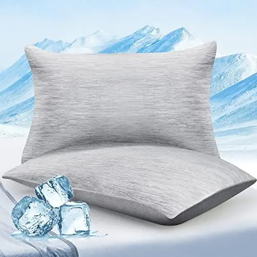 Produktbild: Elegear 2er Kühlender Kissenbezug 40x80cm, Japanische Q-Max>0,5 Arc-Chill 3.0 Kühlfasern mit 100% Baumwolle Kopfkissenbezug 40 x 80 cm Atmungsaktive Superweiche Kissenhülle Kissenbezüge Grau