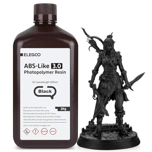 Produktbild: ELEGOO 405nm ABS-Like Resin 3.0, UV-Härtendes 3D Resin mit Hohe Präzision, Nicht Spröde, Verbesserte Festigkeit und Zähigkeit für LCD/DLP 3D Drucker Photopolymer Harz Schwarz 2000g