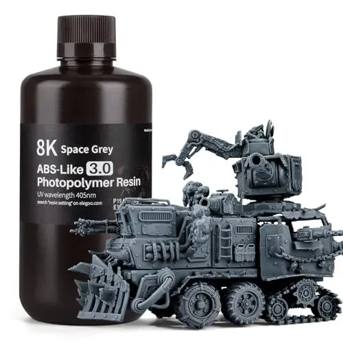 Produktbild: ELEGOO 8K ABS-Like 3D Drucker Resin, 405 nm UV-härtendes Photopolymerharz für MSLA/LCD/DLP 3D Drucker, Verbesserte Festigkeit und Zähigkeit, 8K Hohe Präzision, Niedrige Viskositä, Space Grau 1000g