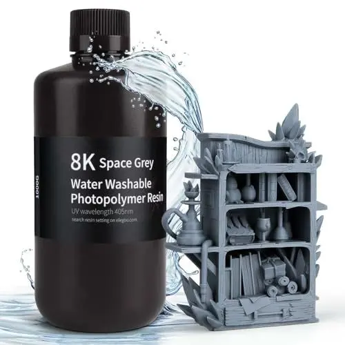 Produktbild: ELEGOO 8K Wasser abwaschbar Photopolymer Resin 405nm LCD UV-härtendes Harz am besten für Saturn 2 8K LCD 3D Drucker Space Grau 1000G
