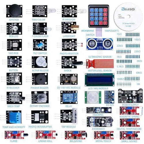 Produktbild: ELEGOO Aufgerüsteter 37 in 1 Sensormodul Bausatz Kompatibel mit Arduino IDE mit Anleitung für Elektronik Projekte, Mikrocontrollerboards Nicht im Lieferumfang Enthalten