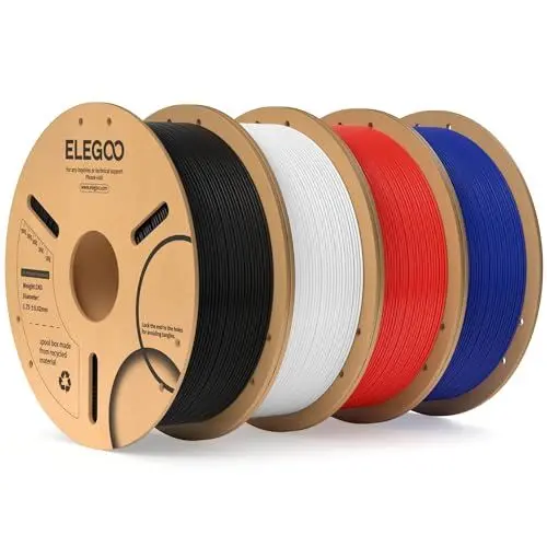 Produktbild: ELEGOO PLA Filament 1.75mm Schwarz Weiß Rot Dunkelblau 4KG, 3D Drucker Filament Maßgenauigkeit +/- 0,02 mm, 4kg Pappspule (8.8lbs) Filament-3D-Druckmaterialien