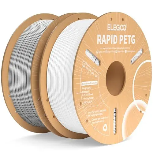 Produktbild: ELEGOO Rapid PETG Filament 1.75mm Weiß Grau 2KG, High Speed 30-600mm/s 3D Drucker Filament Maßgenauigkeit +/- 0.02 mm, 2 Stück 1kg Pappspule(2.2lbs) Passend für die meisten FDM 3D Drucker