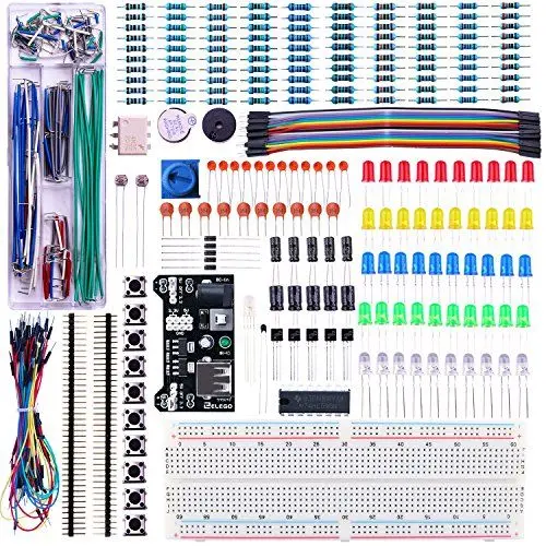 Produktbild: ELEGOO Überarbeitetes Elektronik Lernset Spaßset Stromversorgungsmodul Jumperkabel Potentiometer Breadboard Komponente Sortiment für Arduino