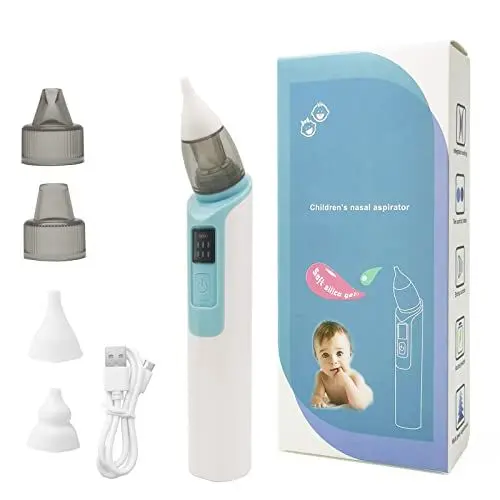 Produktbild: Elektrisch Baby Nasensauger USB Wiederaufladbarer Kinder Nasenreiniger 6 Saugstufen Mitesserentferner Nasensekretsauger mit 2 Silikonspitzen für Neugeborene Säuglinge und Kleinkinder (Blau)