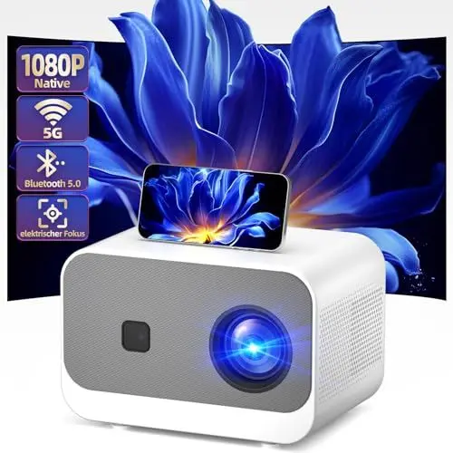 Produktbild: (Elektrisch Fokus) 5G WiFi Mini Beamer 4K-Unterstützung 20000Lumen Bluetooth Full HD 1080P Handy Beamer, Keystone Zoom 300