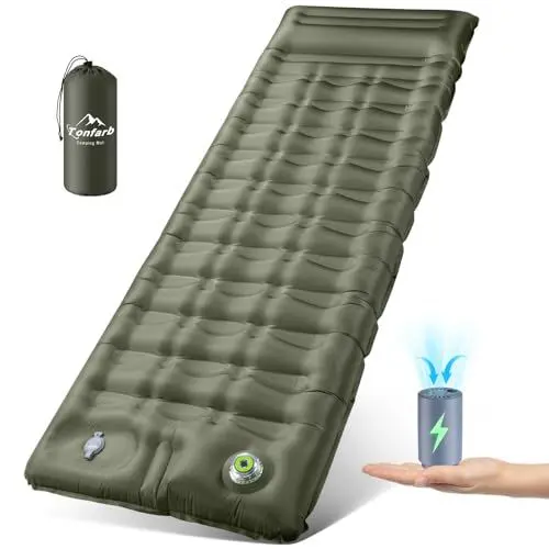 Produktbild: Elektrisch Isomatte Camping Selbstaufblasend, 12CM Verdicktes Aufblasbare Matratze mit Kissen, Kleines Packmaß Wasserdicht Luftmatratze Outdoor, Anti-Ripstop Schlafmatte für Wandern und Strand