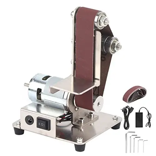 Produktbild: Elektrischer Bandschleifer, 300W Polier-Schleifschärfer Einstellbar DIY Power Sanding Machine Cutter Edges Mini Bench Belt Grinder Kit,7 Gang Multifunktional mit Polierscheibe für Holzbearbeitung