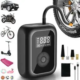 Produktbild: Elektrische Fahrradpumpe 6000mAh, Luftpumpe Mini Kompressor für Reifen 10,3 bar, Kabelloser Tragbare Akku Luftpumpe mit Autostop, 150PSI Akku Luftpumpe für Auto Fahrrad Motorrad Bälle