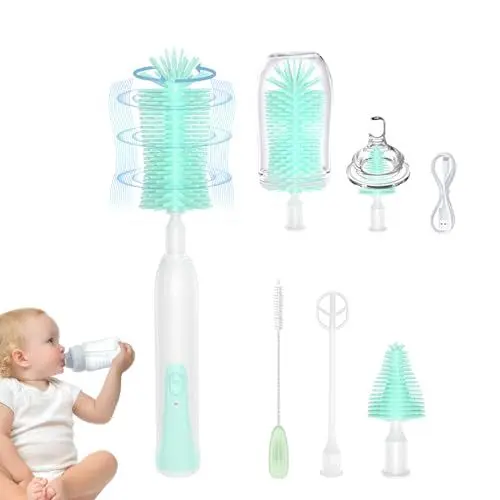Produktbild: Elektrische Flaschenbürste Baby, Baby Fflaschenbürste mit 3 Silikonköpfen, über USB wiederaufladbares elektrisches Flaschenbürste, Babyflaschen für 2-Gang-Rotation, Reinigungsbürste wasserdicht IPX7