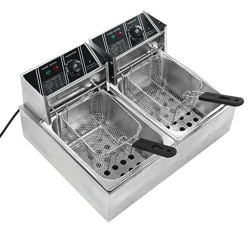 Produktbild: Elektrische Fritteuse Doppelzylinder Doppelkorb Edelstahl Aufsatzfritteuse Einstellbare Temperatur Elektrische Fritteuse für den Gastro Imbiss Doppel Kaltzonen Fritteuse (EU-Stecker 220 V)